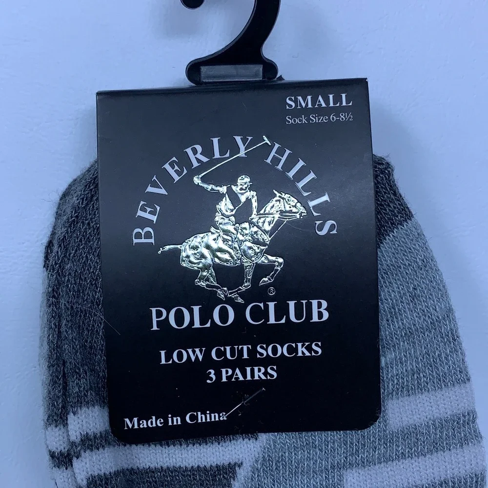 Beverly Hills Polo Club Boys Girls Small Grey Striped Low Cut Socks 3 Pairs NWT